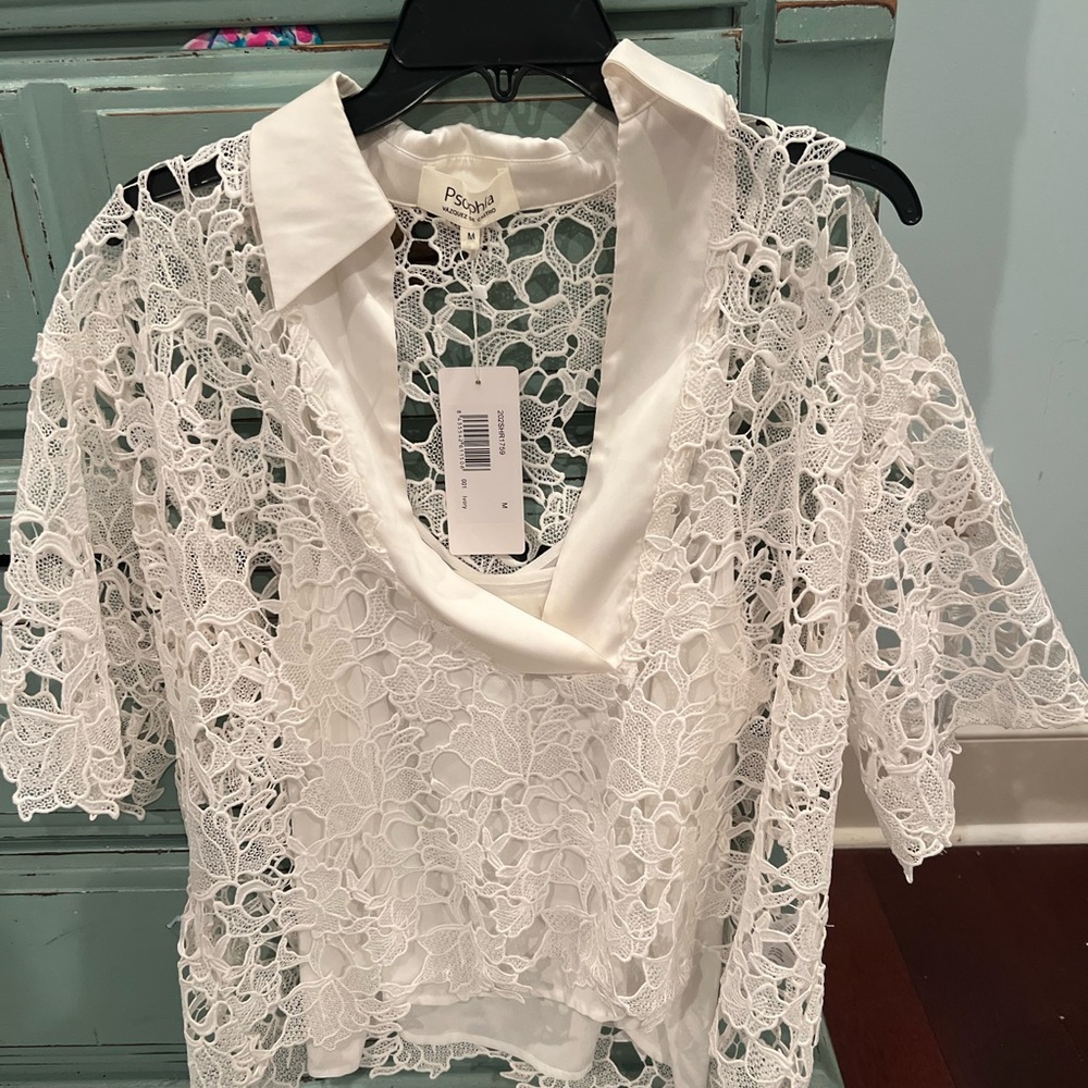 NWT PSOPHIA ladies ivory tank with lace overlay